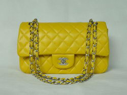 AAA Chanel Classic Flap Bag 1112 Yellow Leather Silver Hardware Knockoff